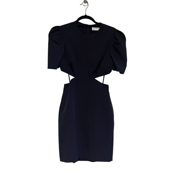 Ieena for Mac Duggal Cutout Waist Puff Sleeve Mini Dress Black Size 2 - Picture 2 of 9